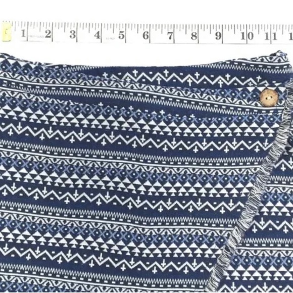 One Way Navy + White Southwestern Geo Fringe Mini Skirt 4 - Picture 3 of 7
